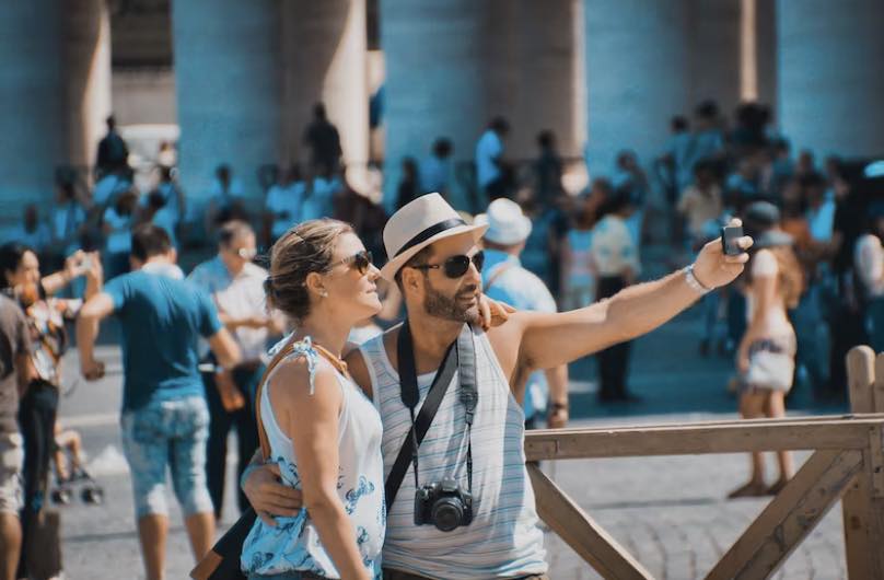 a couple on a vacation exploring a local area