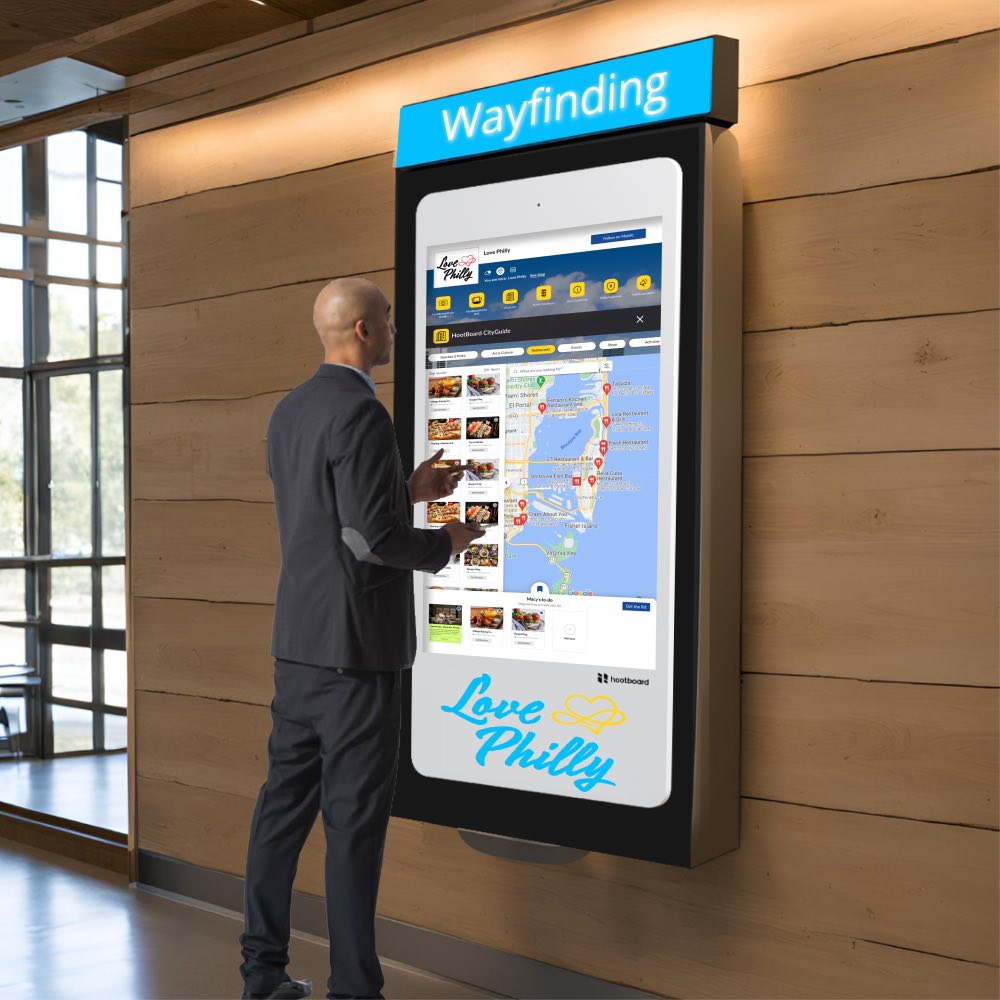 a person standing in front of a wayfinding signage in a hotel hallway